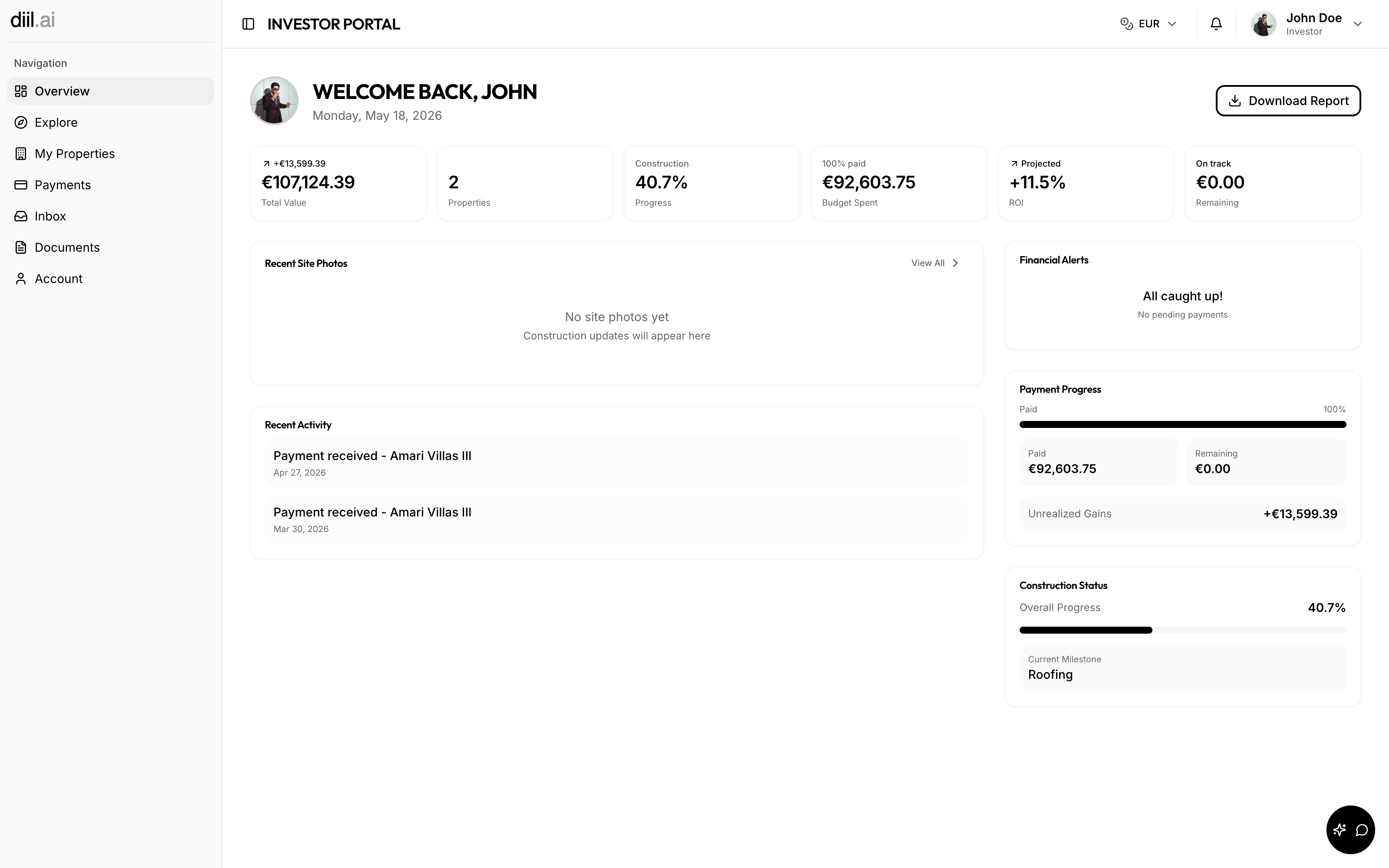 Investor dashboard